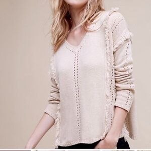 Anthropologie eri + Ali Cream Knit Sweater with Fringe Details
